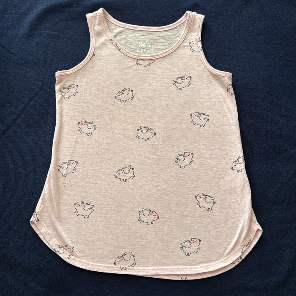 Justice Pink Pigs Fly Girls Tank Top